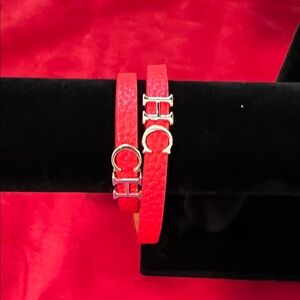 Red Leather Bracelet with Gold Accents